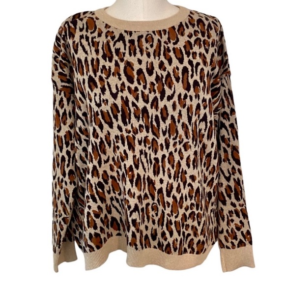 H&M LEOPARD PRINT SWEATER BACK ZIP CREWNECK SOFT SWEATER RIBBED CUFFS MEDIUM - Picture 14 of 14